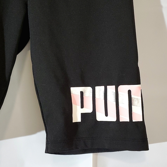 Puma Youth Black Short Tights with Pink/Silver/White Logo on Leg - Size 14/16 - Picture 5 of 13